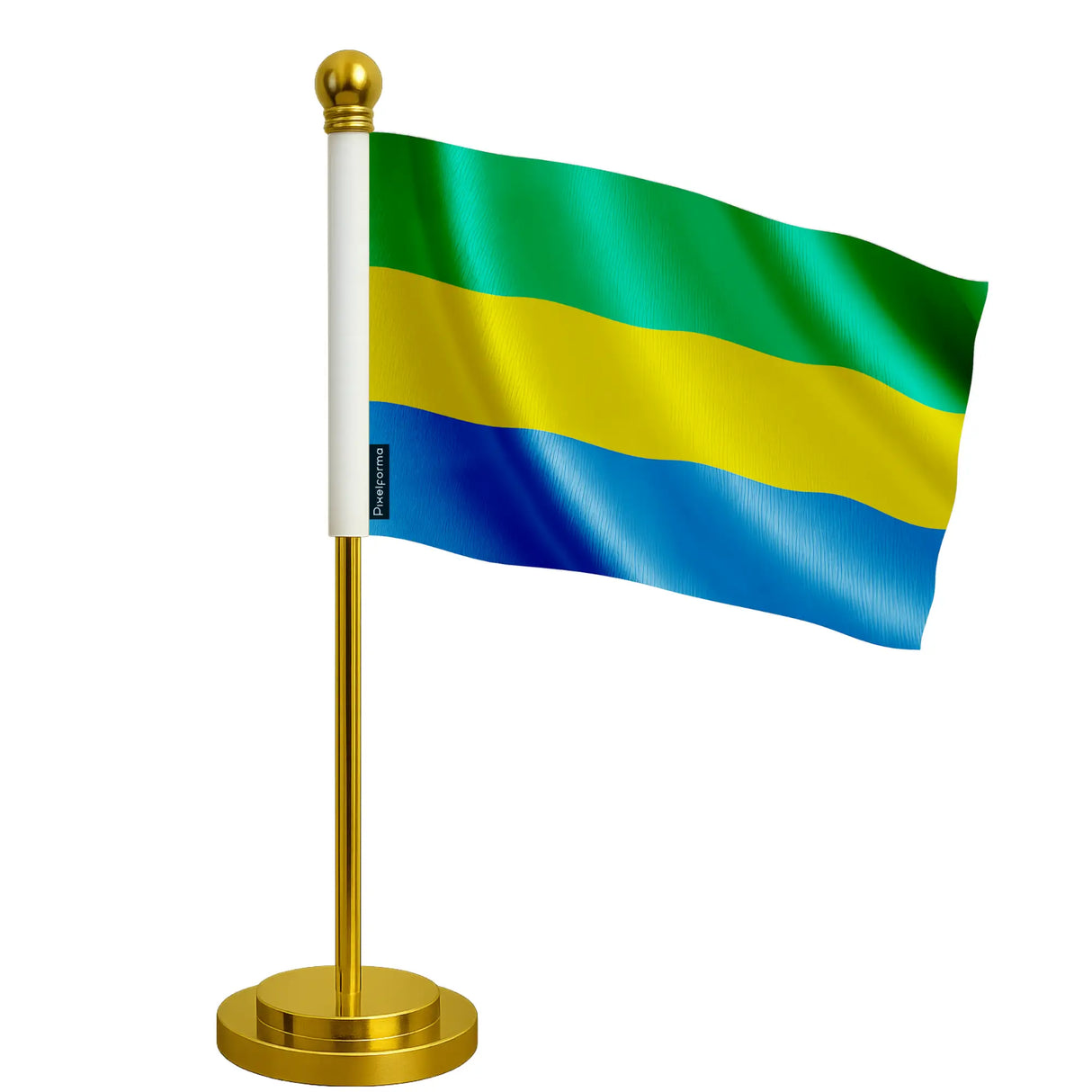 Drapeau bureau gabon polyester socle acier inoxydable