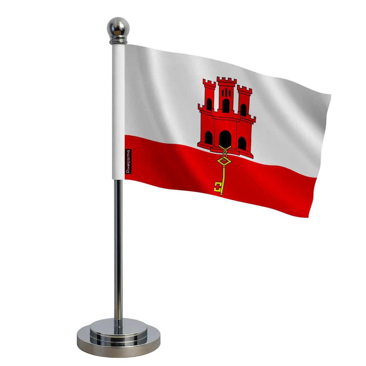 Drapeau bureau gibraltar polyester avec socle acier inoxydable