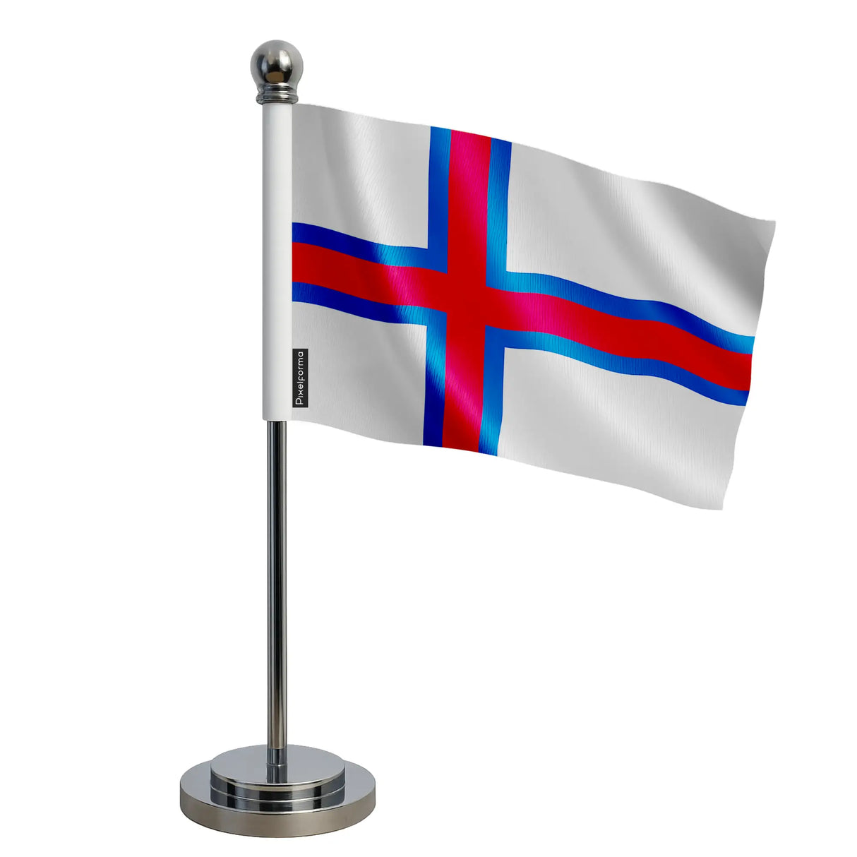 Drapeau bureau îles féroé polyester socle acier inoxydable
