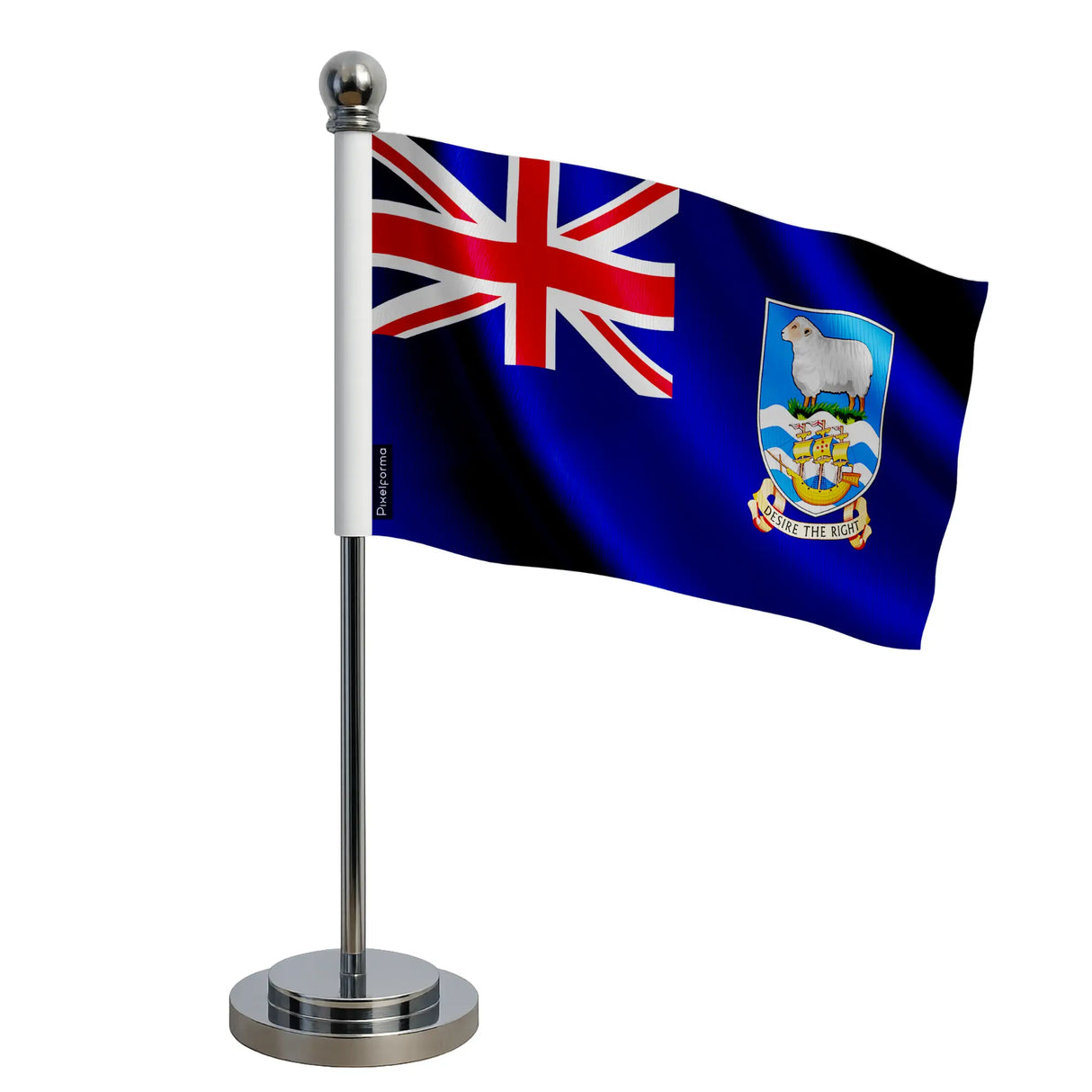 Drapeau bureau îles malouines polyester socle acier inoxydable