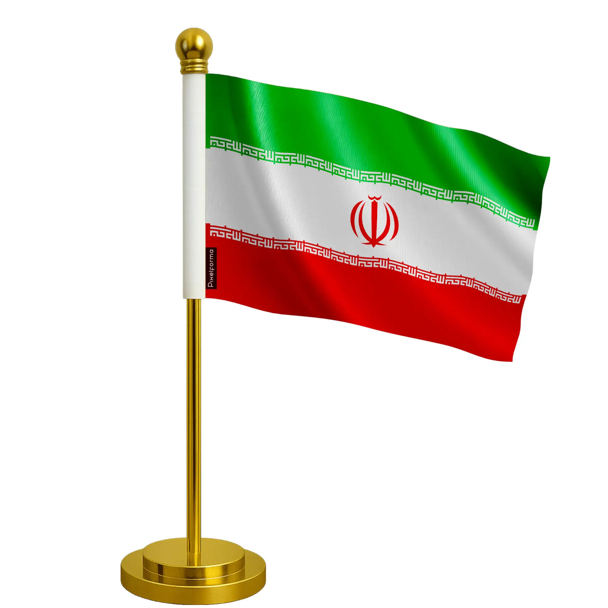 Drapeau bureau iran polyester socle acier inoxydable