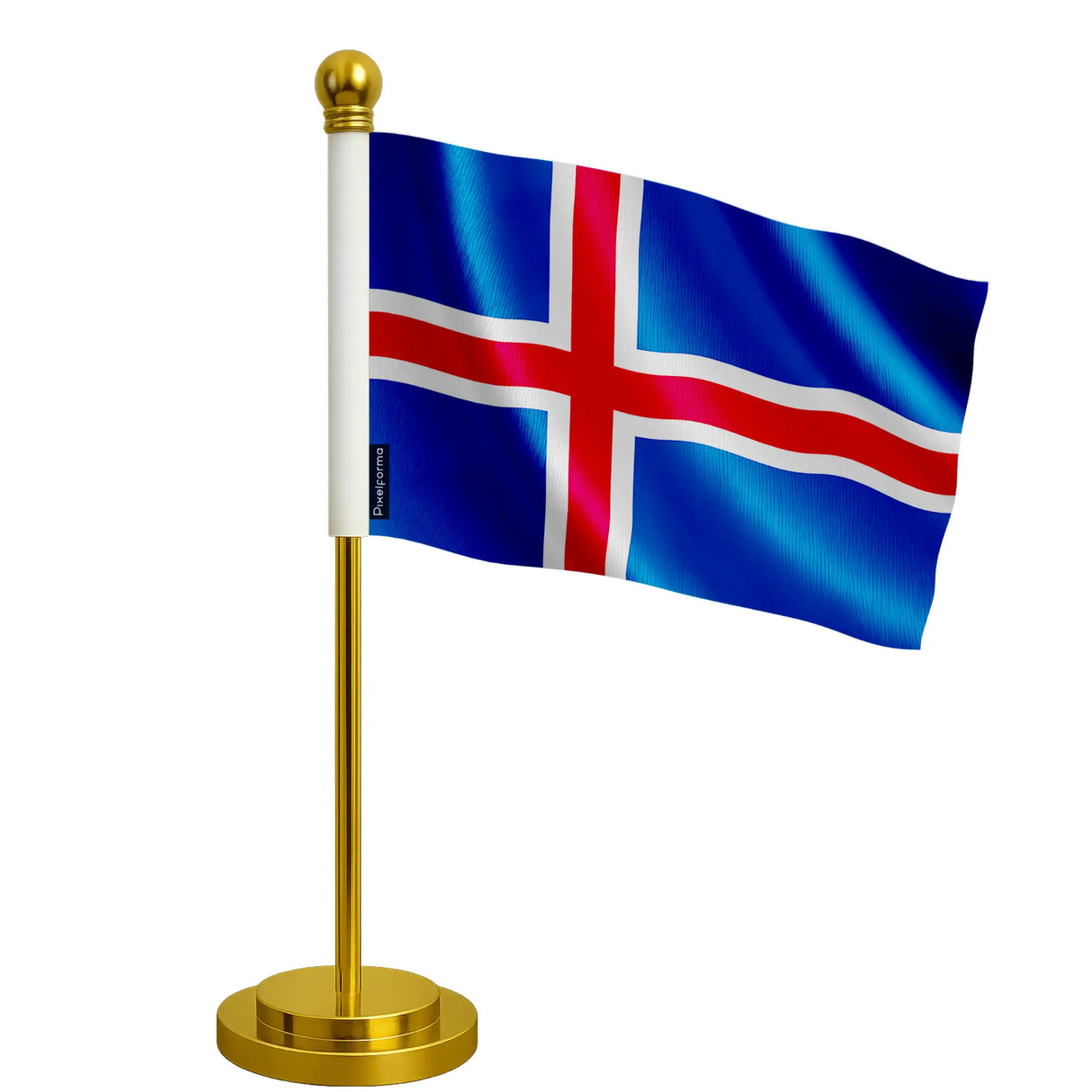 Drapeau bureau islande polyester socle acier inoxydable