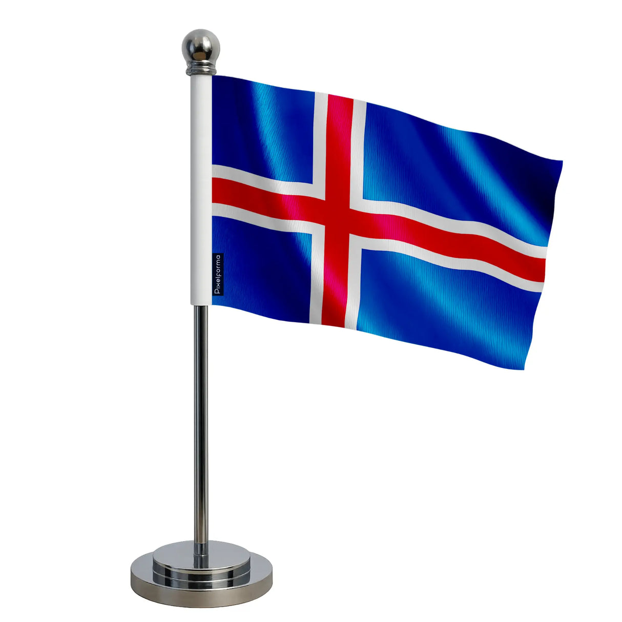 Drapeau bureau islande polyester socle acier inoxydable