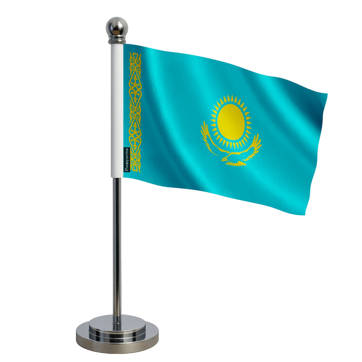 Drapeau bureau kazakhstan polyester socle acier inoxydable