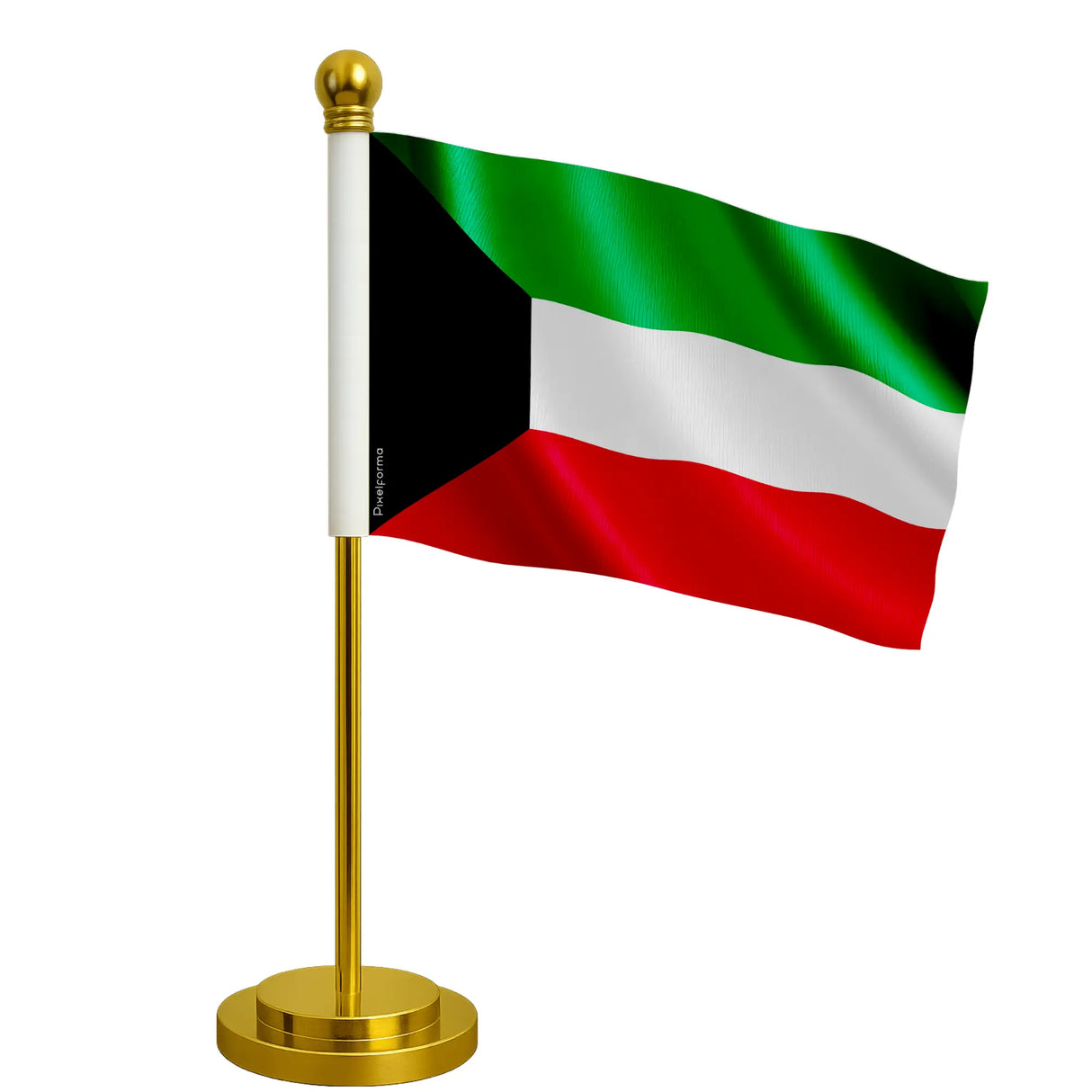 Drapeau bureau koweït polyester avec socle acier inoxydable