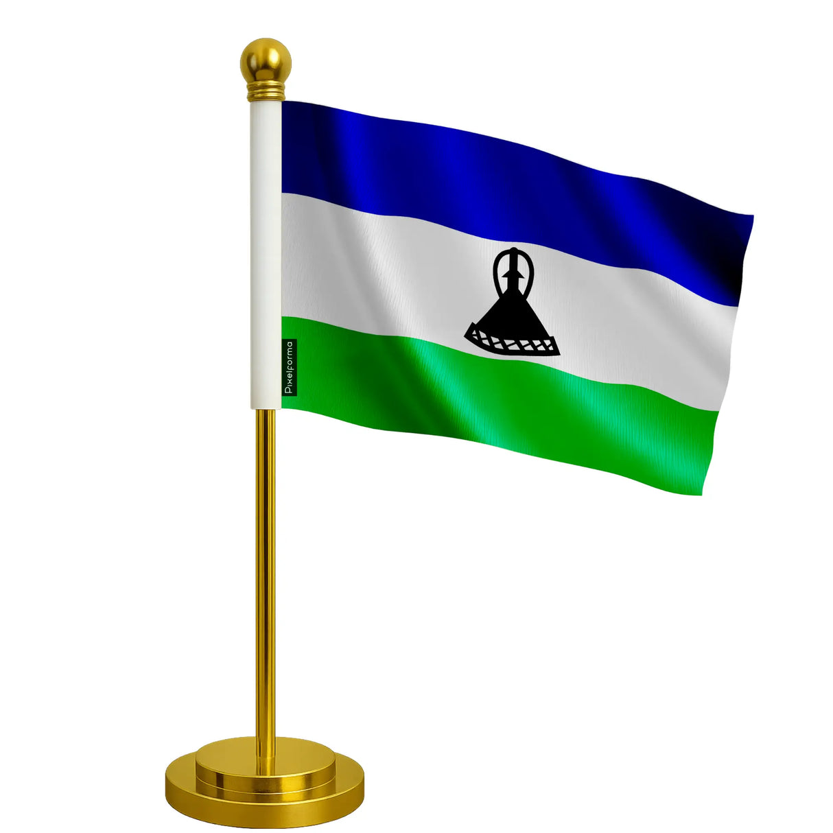 Drapeau bureau lesotho polyester avec socle acier inoxydable