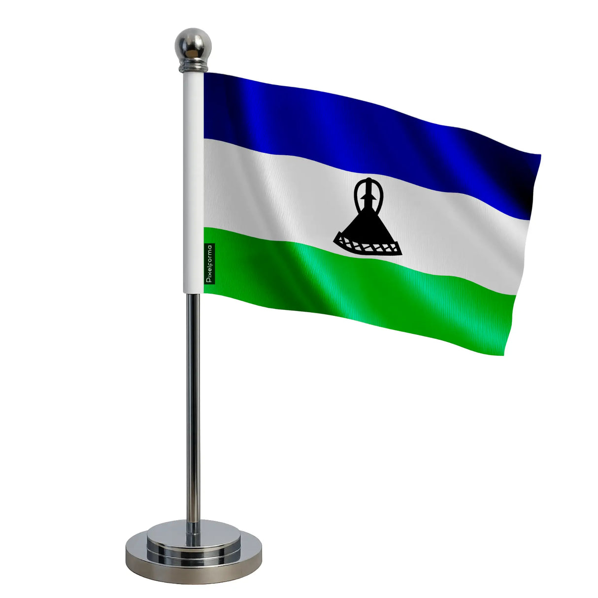 Drapeau bureau lesotho polyester et socle acier inoxydable