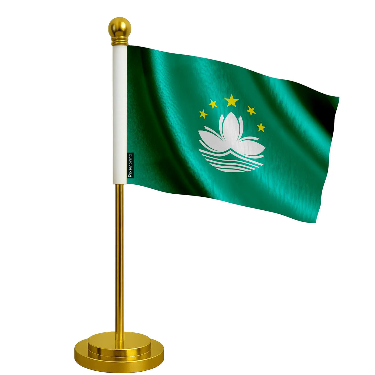 Drapeau bureau macao polyester socle acier inoxydable