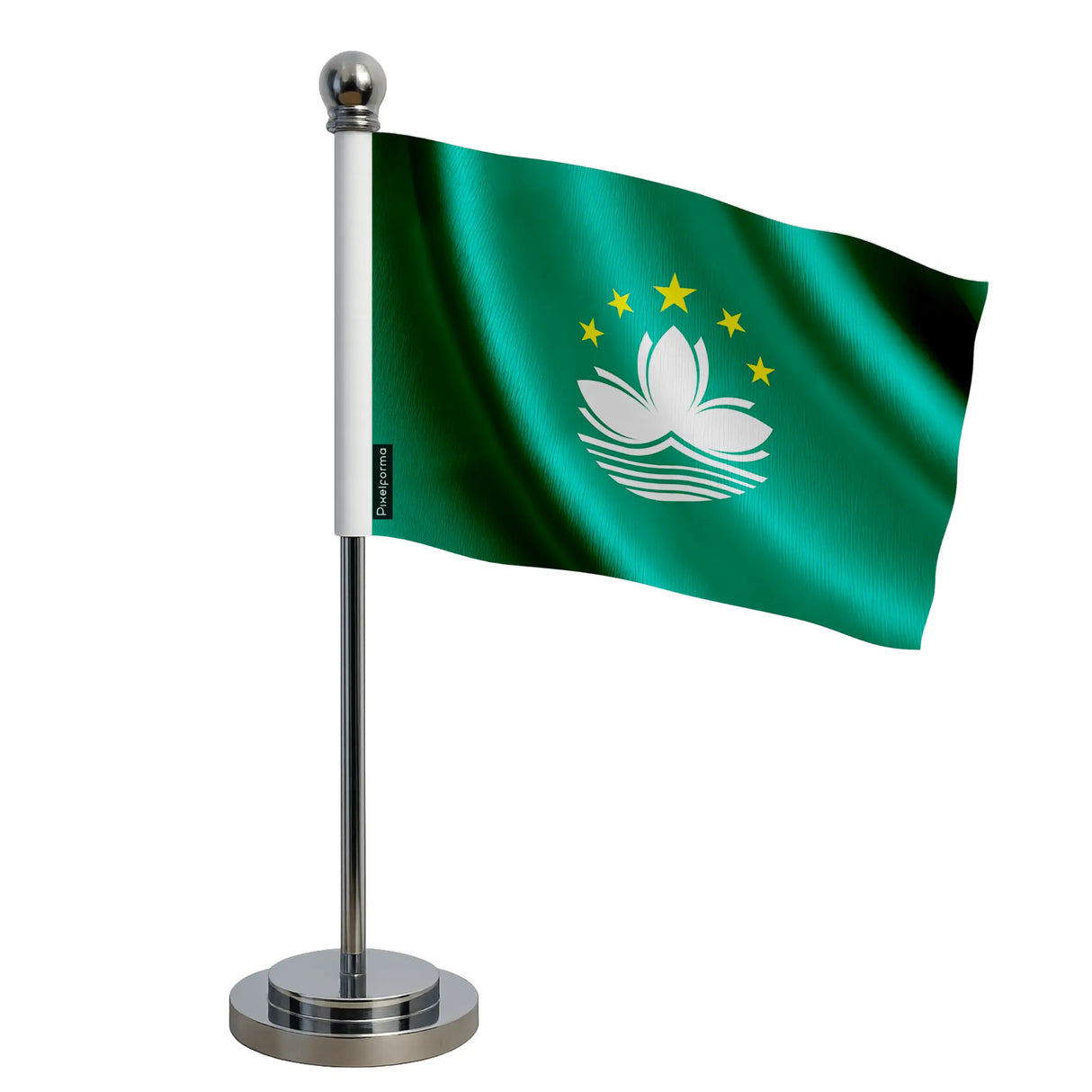 Drapeau bureau macao polyester socle acier inoxydable