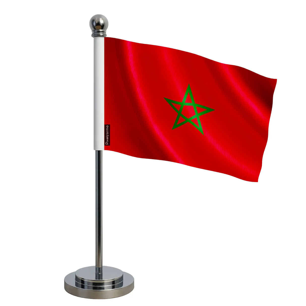 Drapeau bureau maroc polyester socle acier inoxydable
