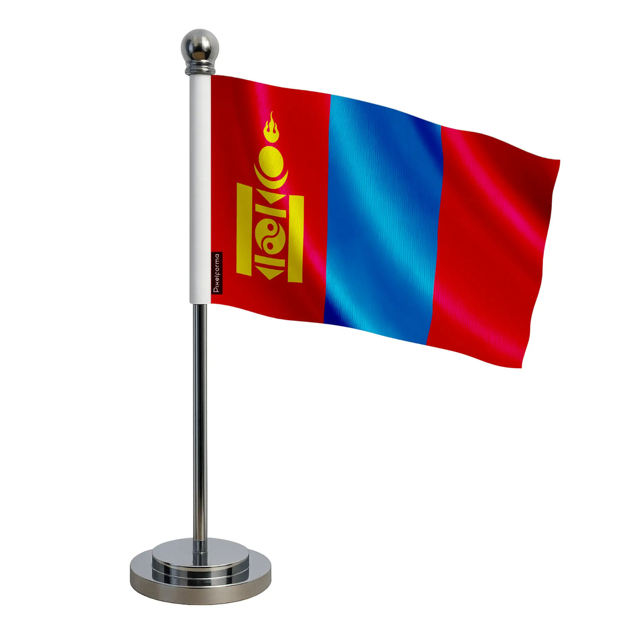 Drapeau bureau mongolie polyester socle acier inoxydable