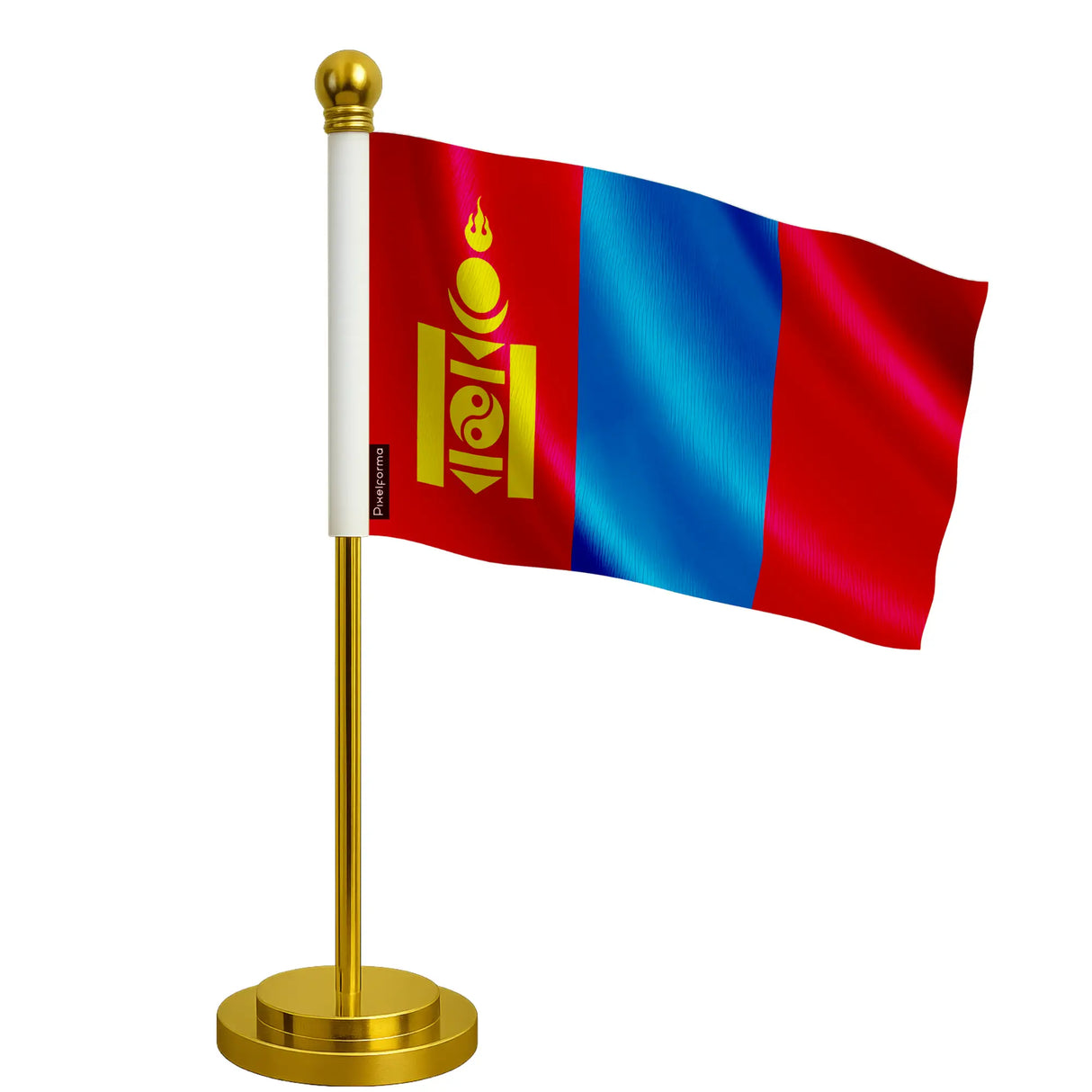 Drapeau bureau mongolie polyester socle acier inoxydable