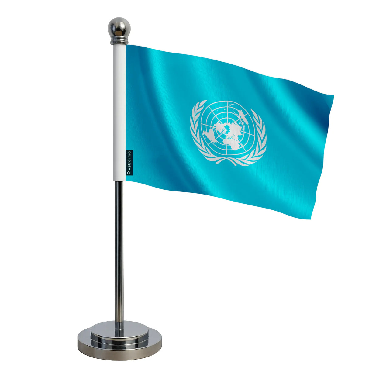 Drapeau bureau nations unies polyester socle acier inoxydable