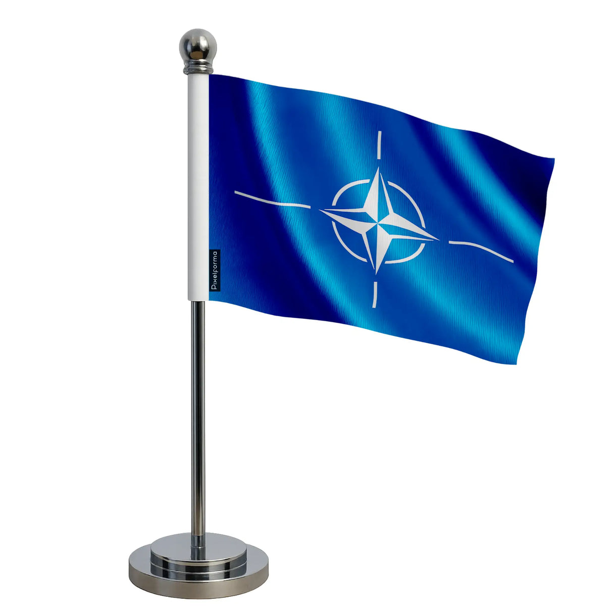 Drapeau bureau otan polyester socle acier inoxydable
