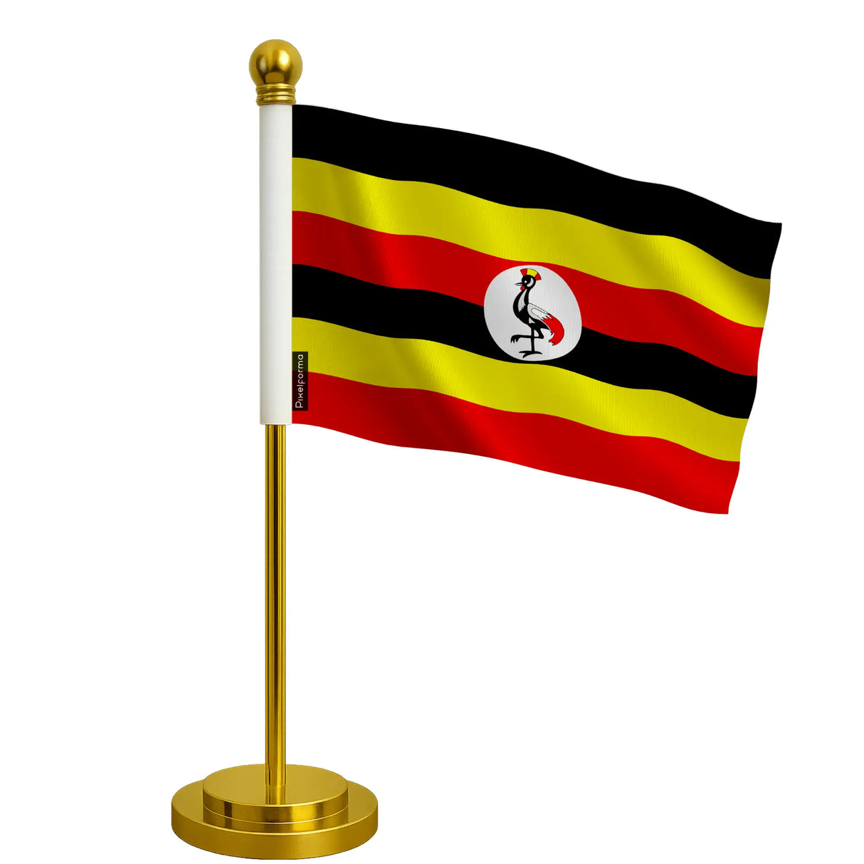 Drapeau bureau ouganda polyester avec socle acier inoxydable