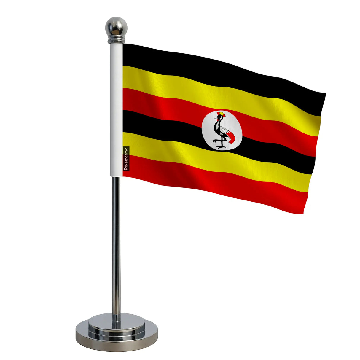 Drapeau bureau ouganda polyester socle acier inoxydable