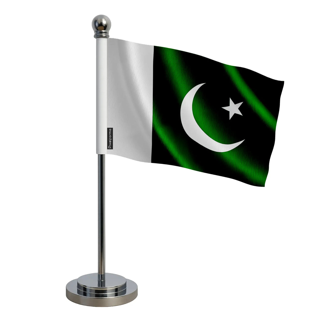 Drapeau bureau pakistan polyester socle acier inoxydable