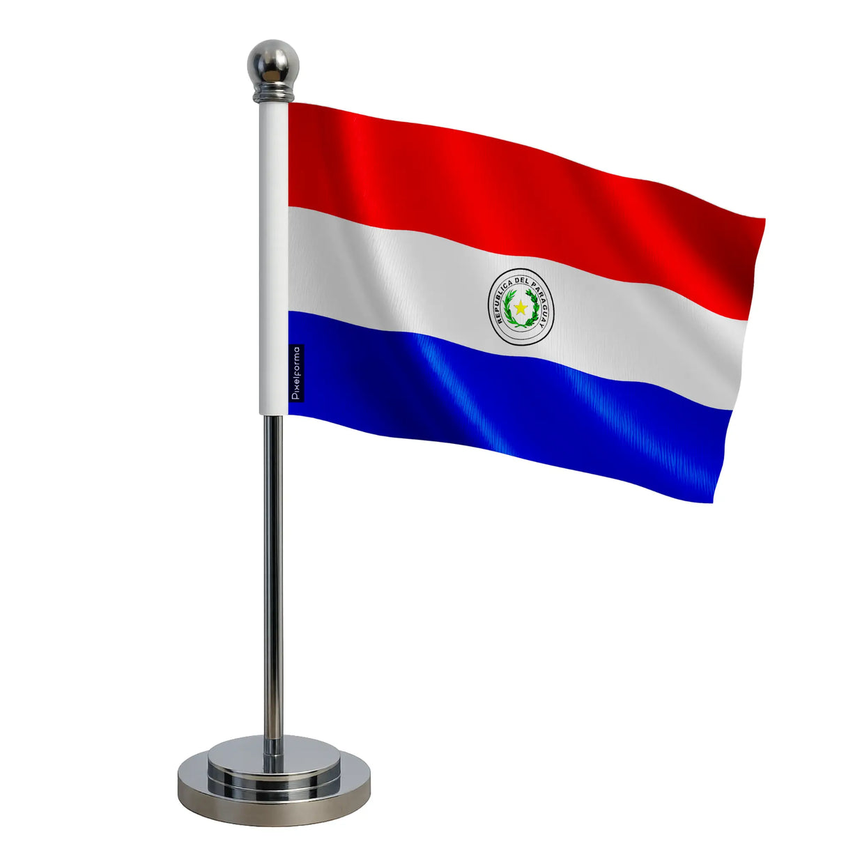 Drapeau bureau paraguay polyester socle acier inoxydable