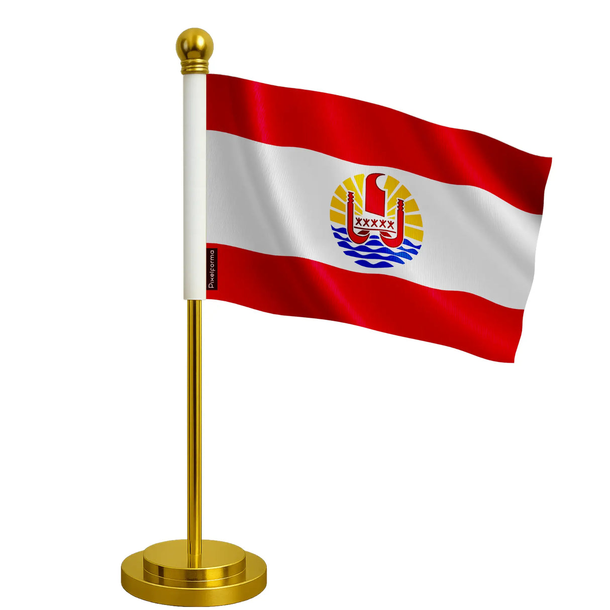 Drapeau bureau polynésie française polyester socle acier inoxydable