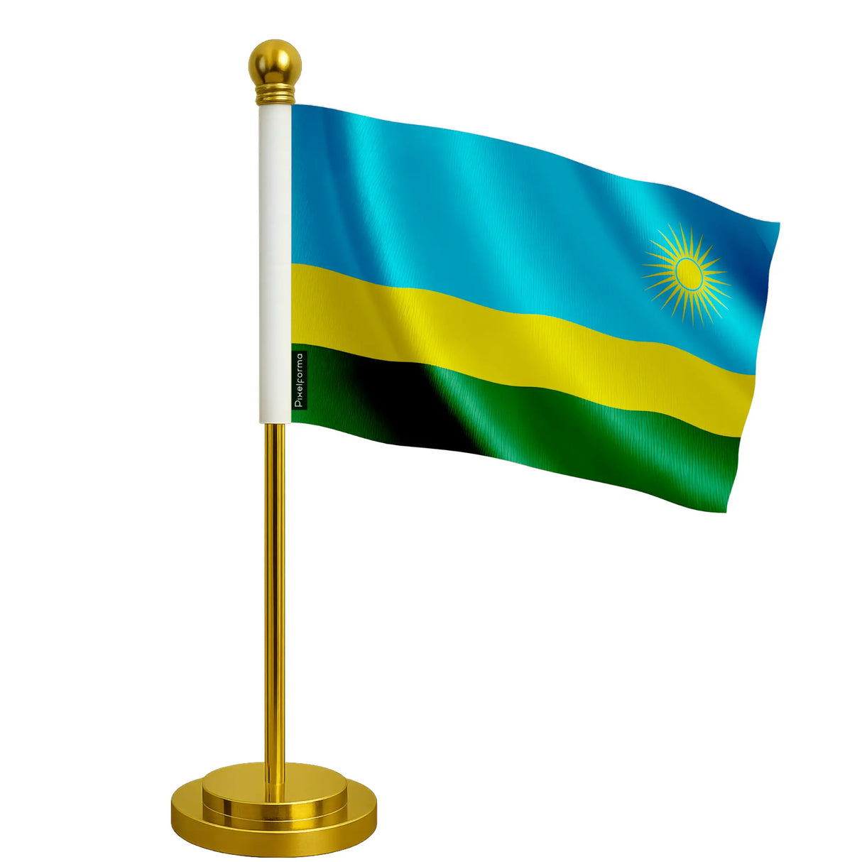 Drapeau bureau rwanda polyester socle acier inoxydable