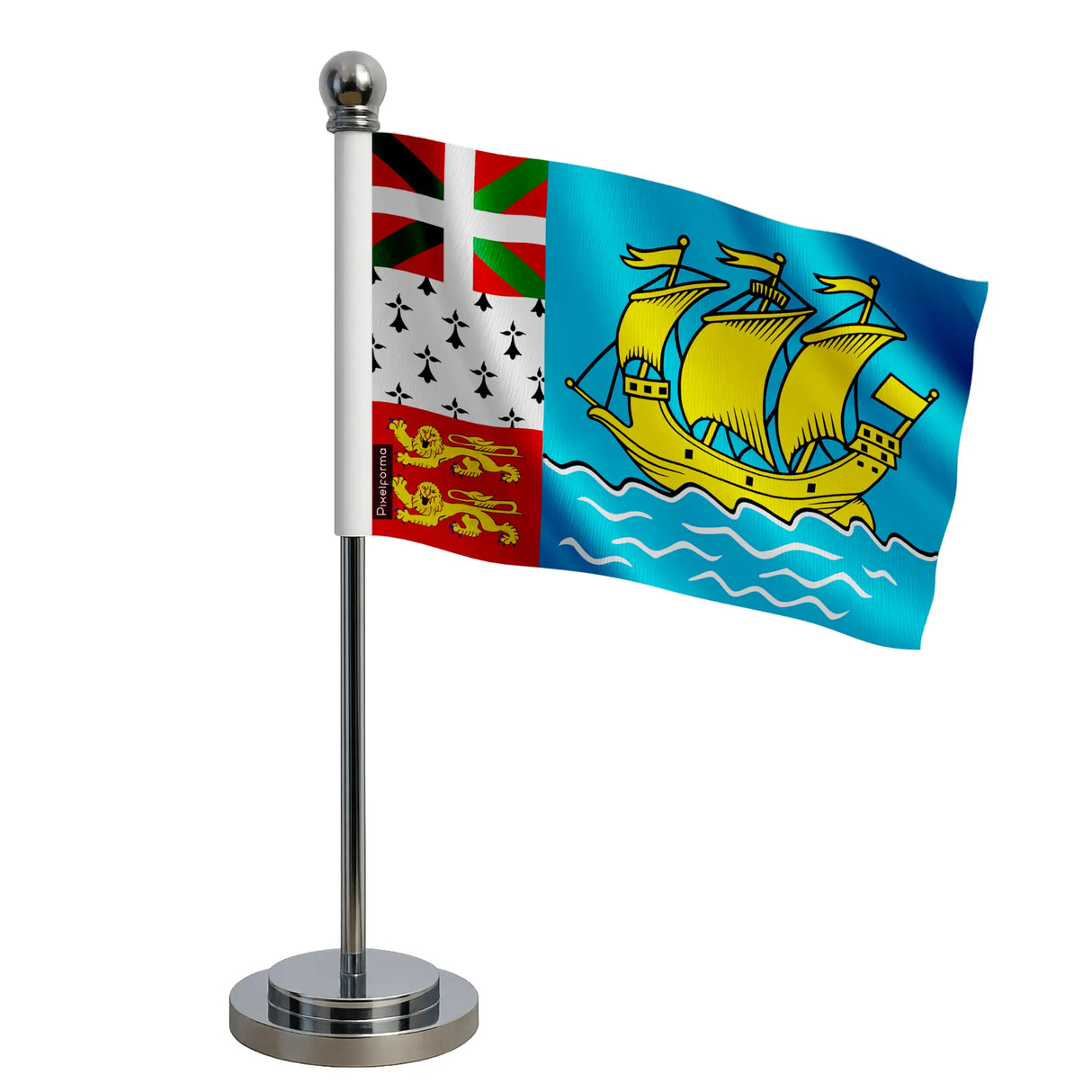 Drapeau bureau saint-pierre-et-miquelon polyester socle acier