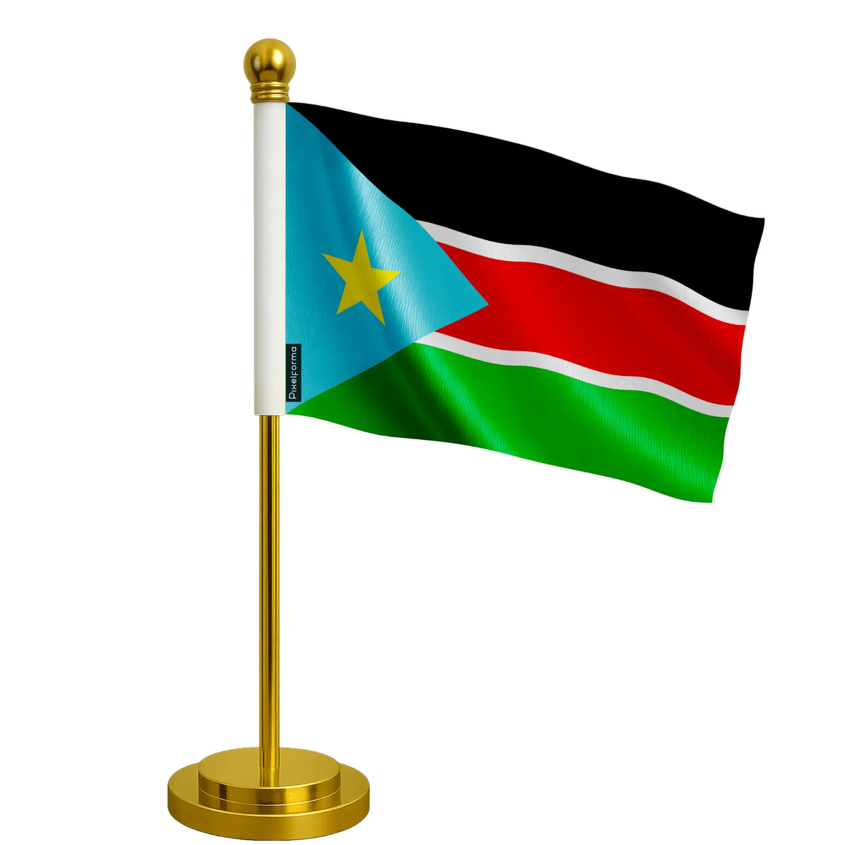 Drapeau bureau soudan du sud polyester socle acier inoxydable