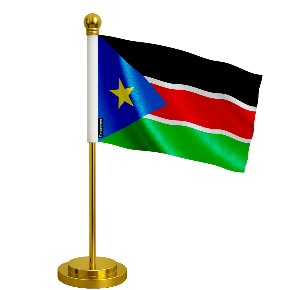 Drapeau bureau soudan du sud polyester socle acier inoxydable