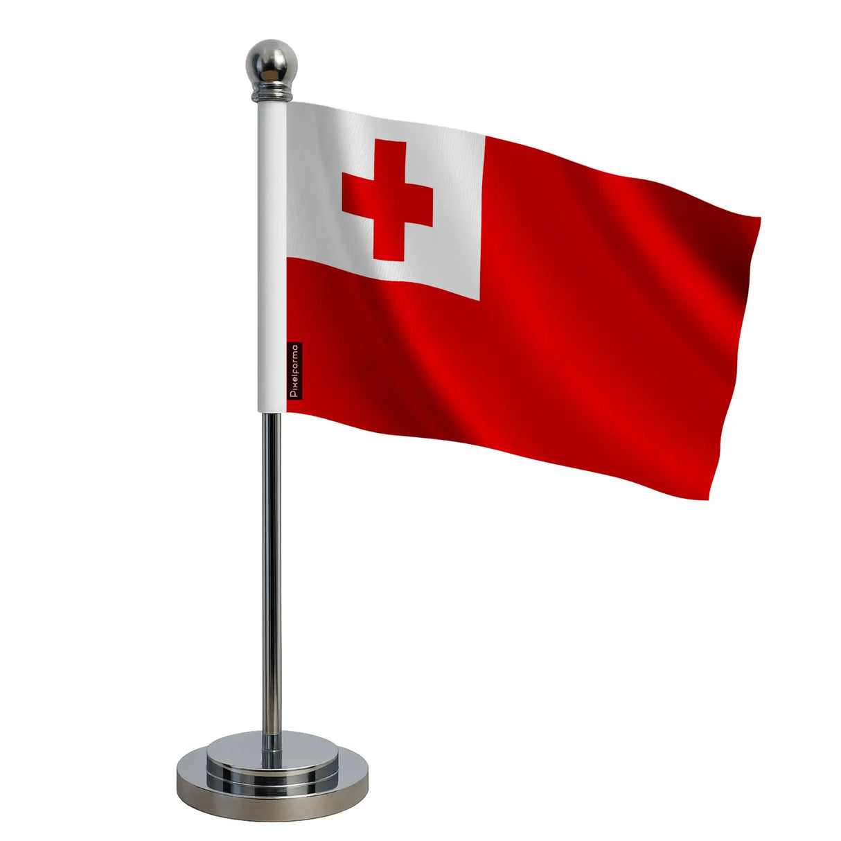 Drapeau bureau tonga polyester avec socle acier inoxydable