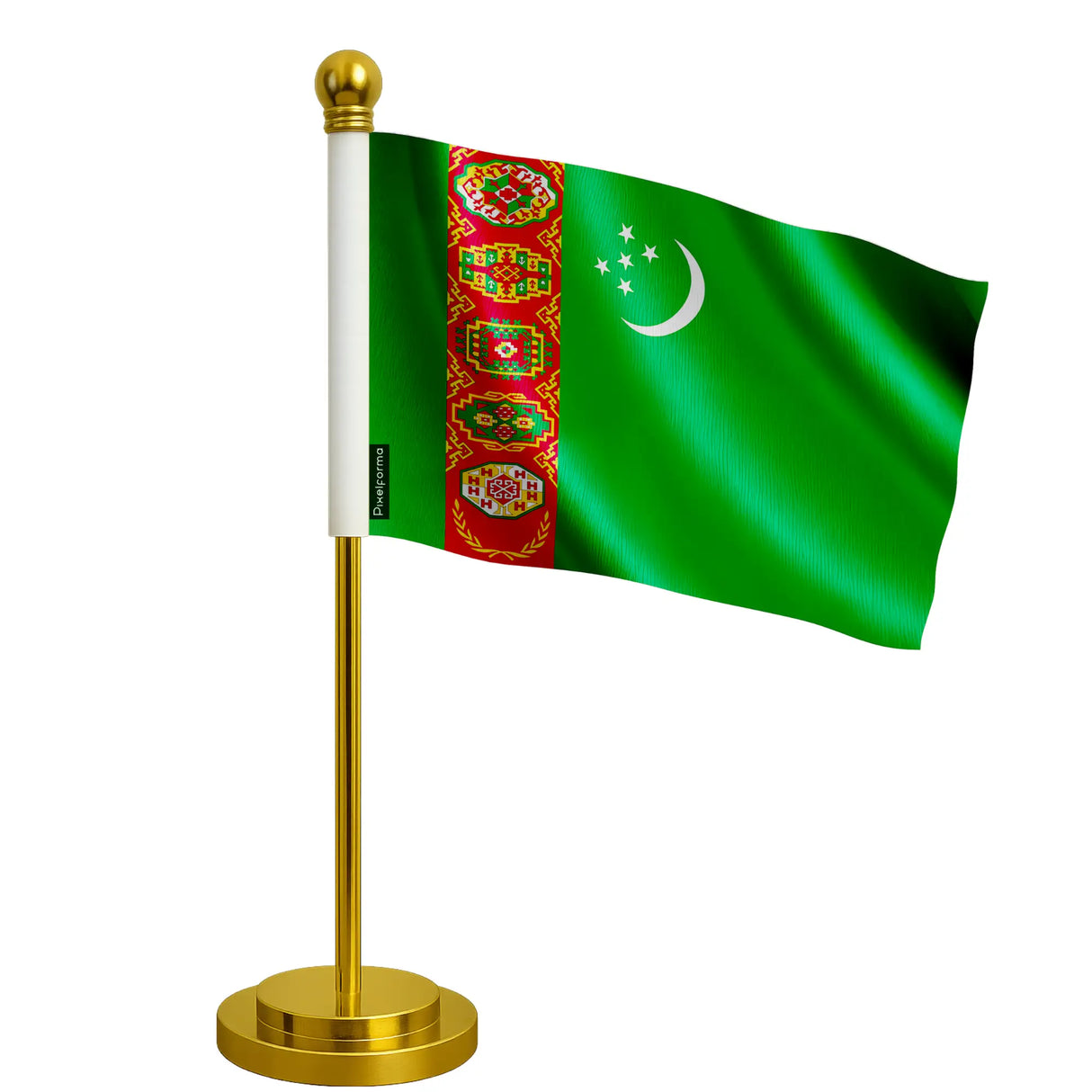 Drapeau bureau turkménistan polyester socle acier inoxydable