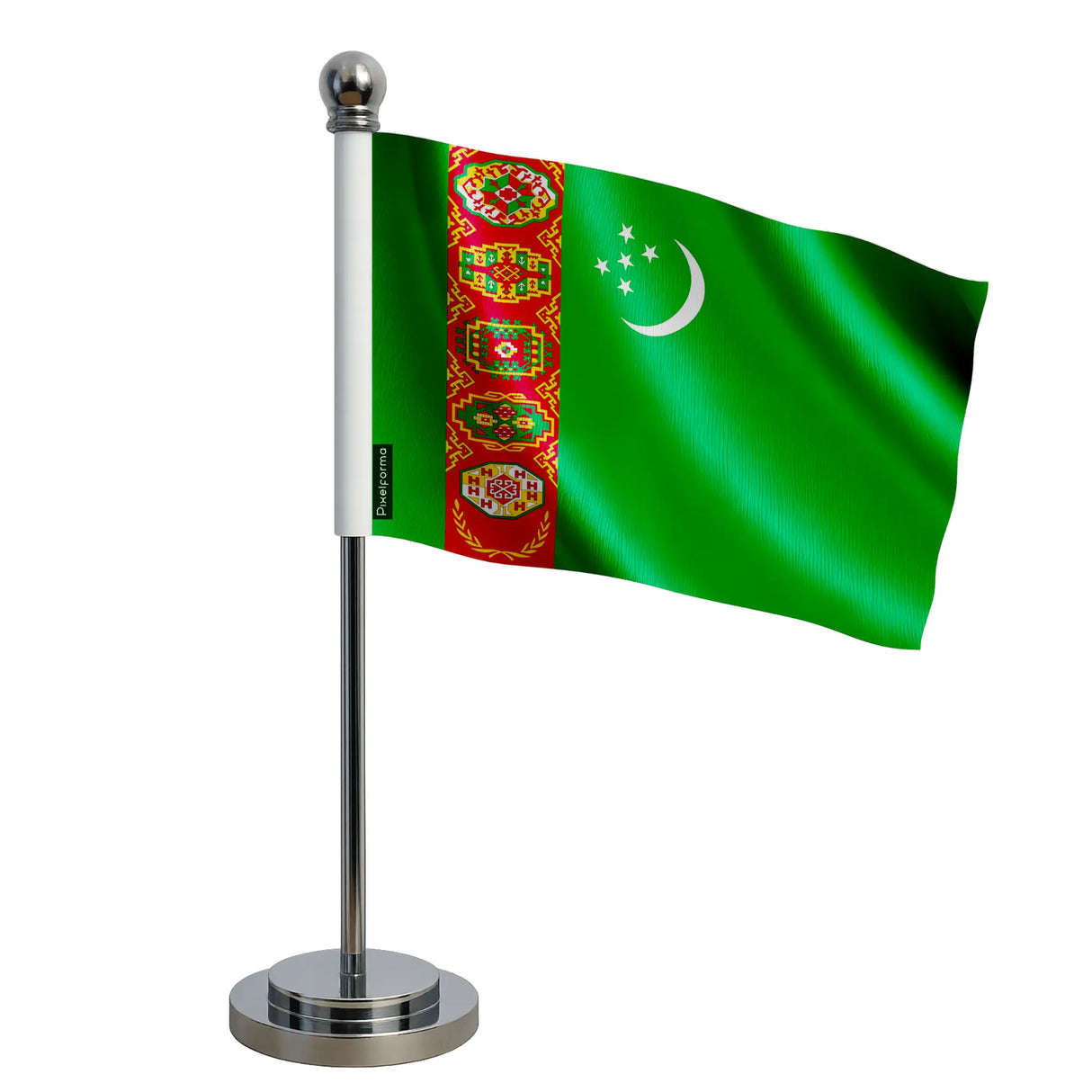 Drapeau bureau turkménistan polyester socle acier inoxydable