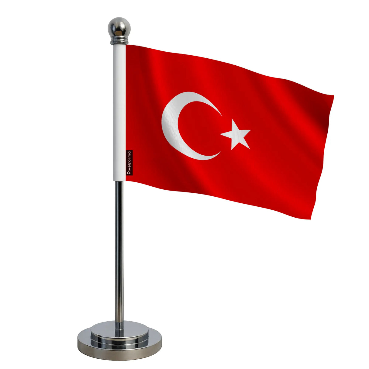 Drapeau bureau turquie polyester socle acier inoxydable