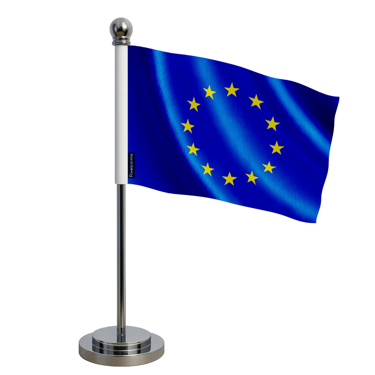 Drapeau bureau union européenne polyester socle acier inoxydable