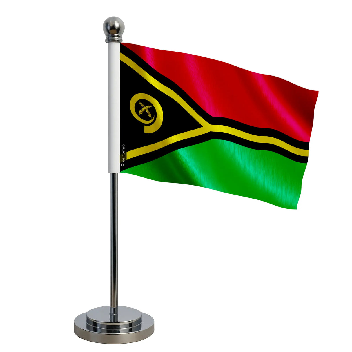 Drapeau bureau vanuatu polyester avec socle acier inoxydable