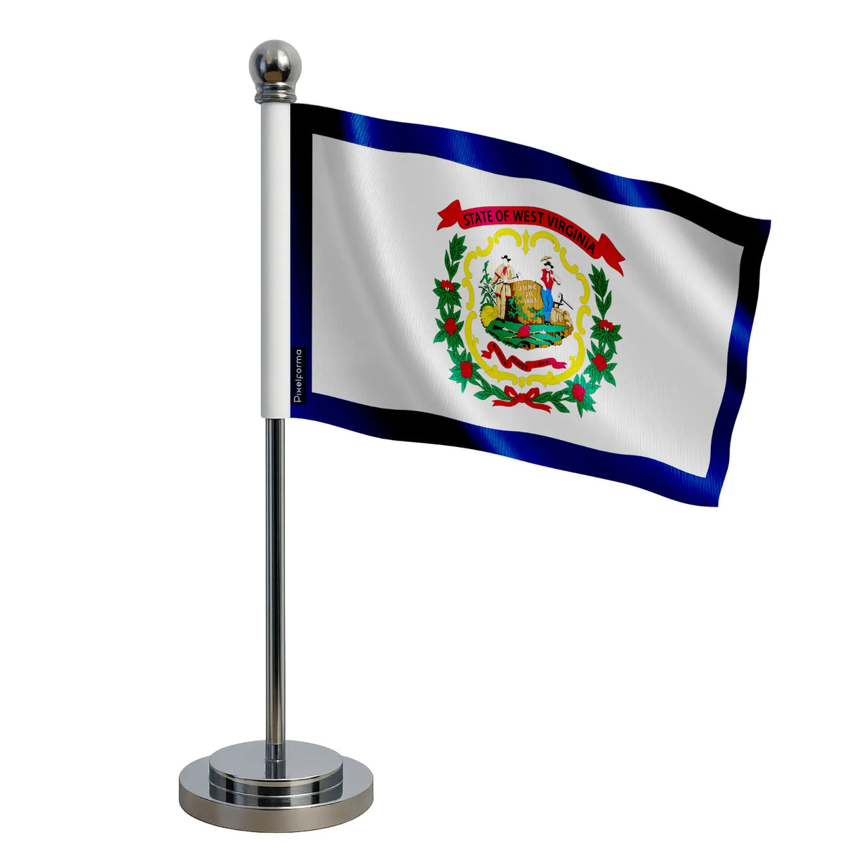 Drapeau bureau virginie-occidentale polyester socle acier inoxydable