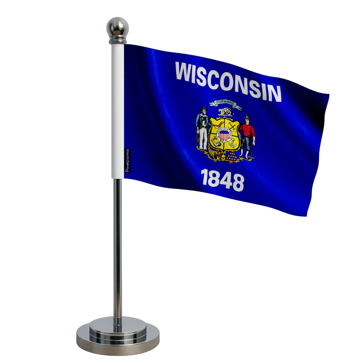 Drapeau bureau wisconsin polyester socle acier inoxydable