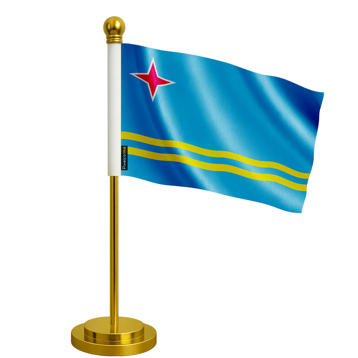 Drapeau de bureau aruba polyester socle acier inoxydable