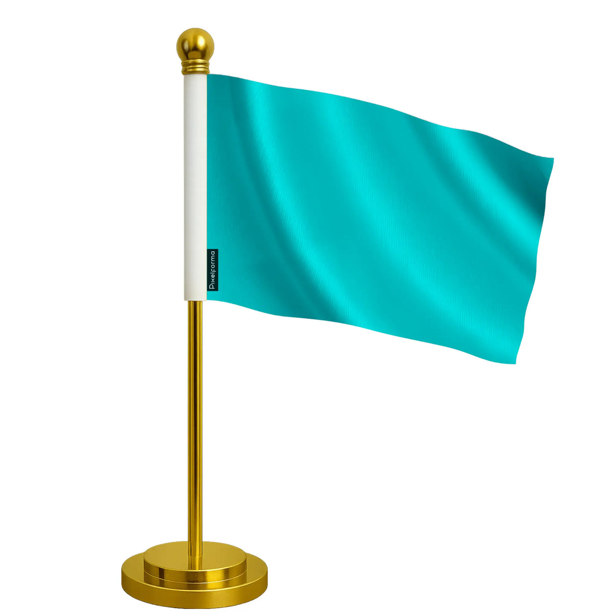 Drapeau de bureau bleu turquoise polyester socle acier inoxydable
