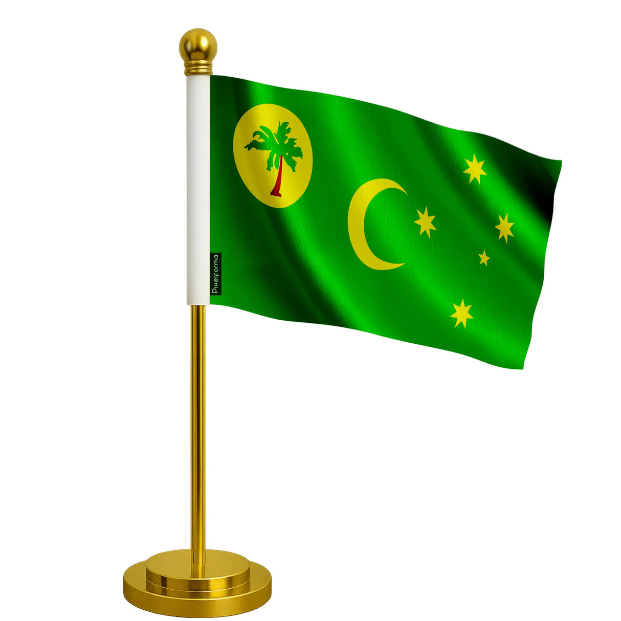 Drapeau de bureau îles cocos polyester socle acier inoxydable