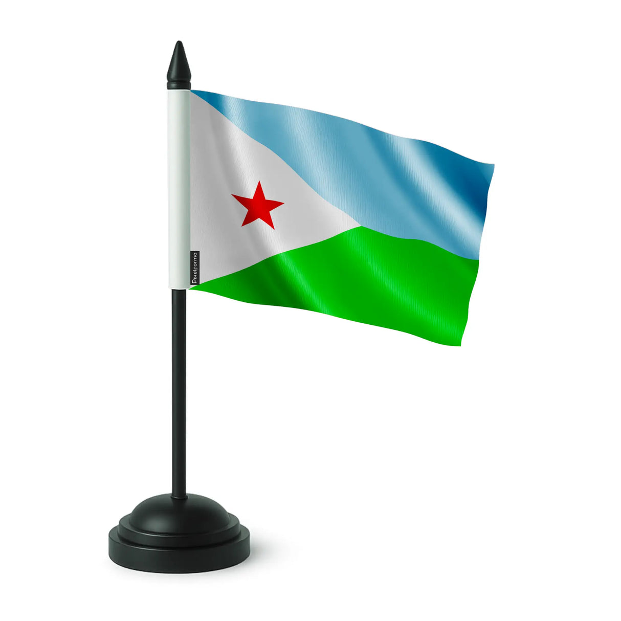 Drapeau de table djibouti polyester avec socle noir élégant