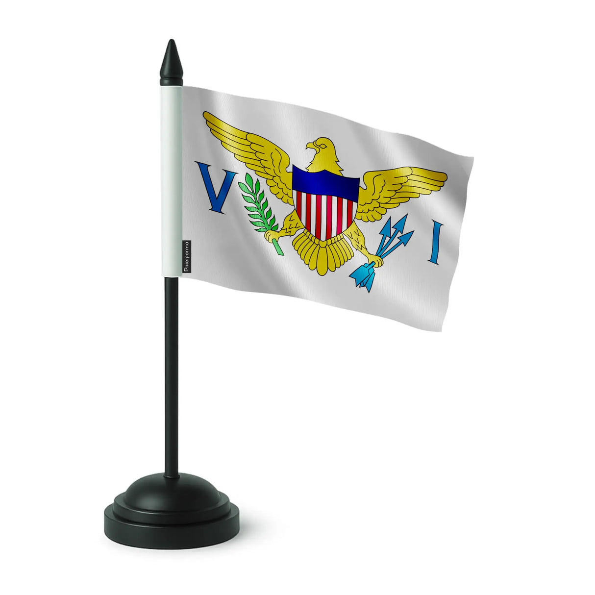 Drapeau de table îles vierges polyester socle plastique noir