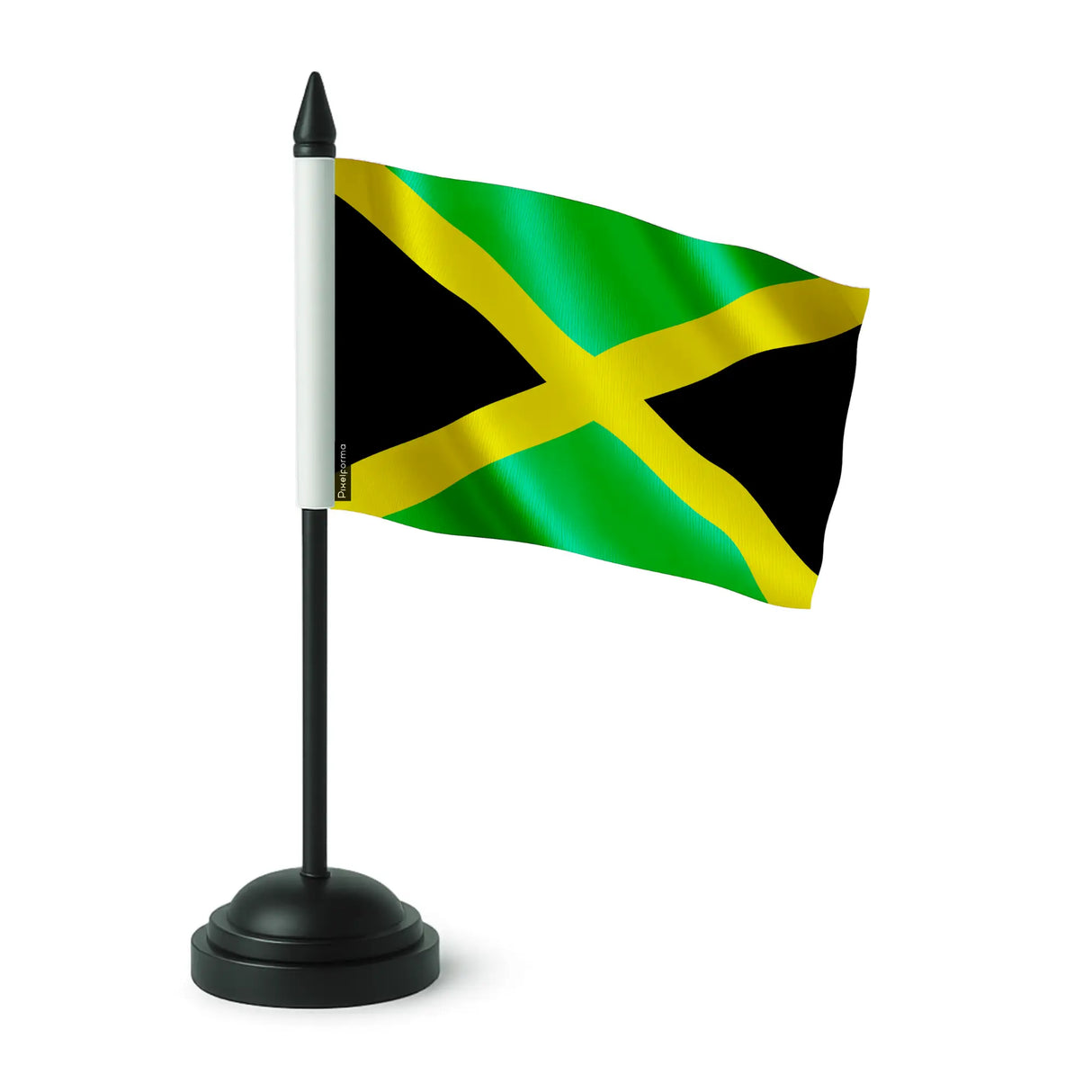 Drapeau de table jamaïque polyester avec socle plastique noir