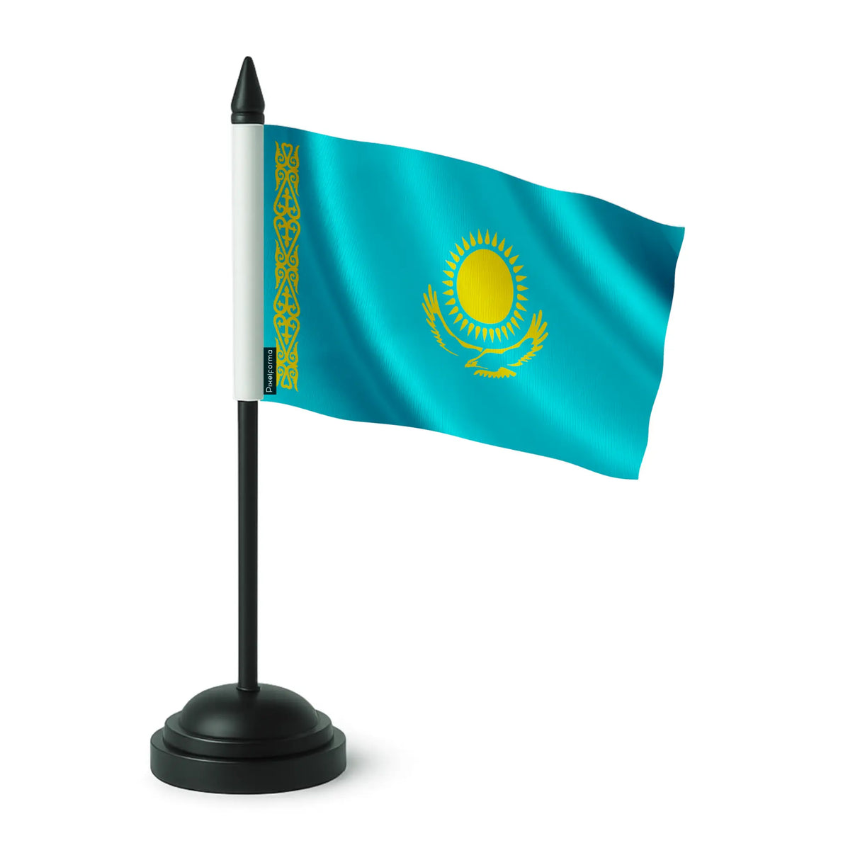 Drapeau de table kazakhstan en polyester socle plastique noir