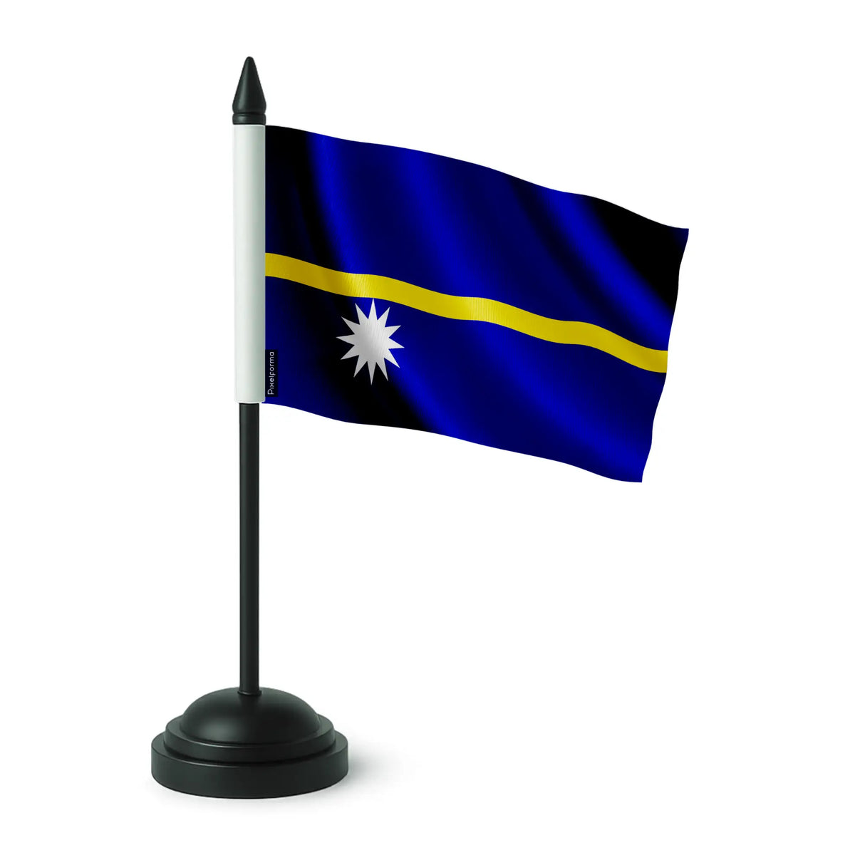 Drapeau de table nauru polyester avec socle plastique noir
