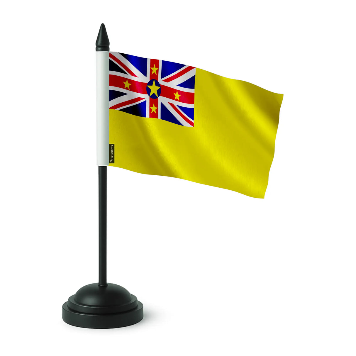 Drapeau de table niue polyester avec socle plastique noir