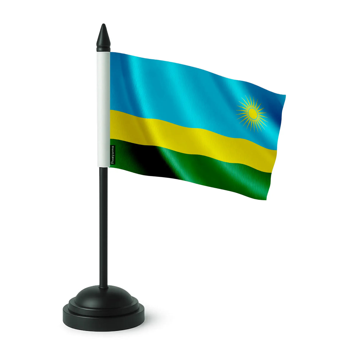 Drapeau de table rwanda en polyester socle plastique noir