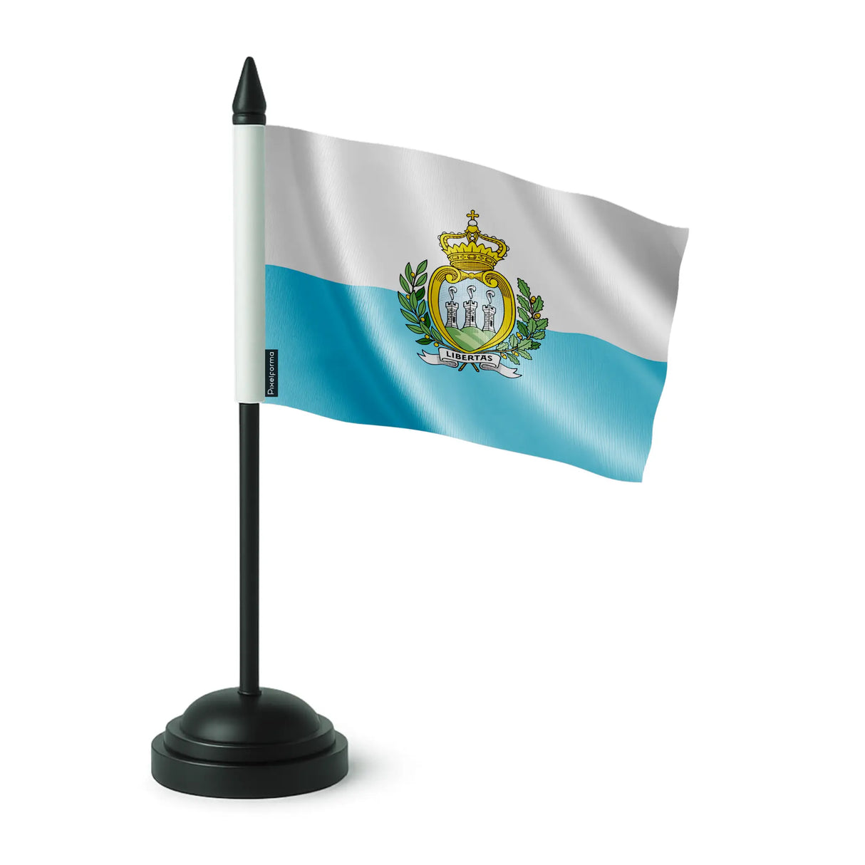 Drapeau de table saint-marin polyester sur socle noir