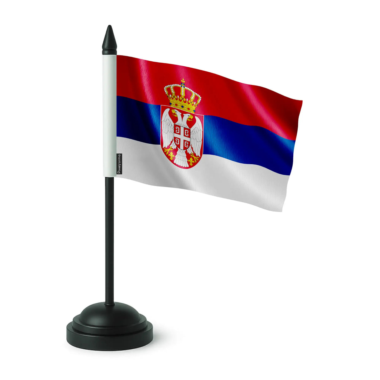 Drapeau de table serbie polyester sur socle plastique noir