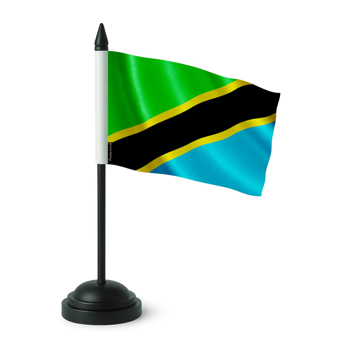 Drapeau de table tanzanie en polyester avec socle noir