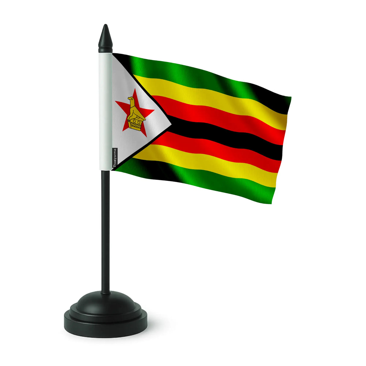 Drapeau de table zimbabwe polyester avec socle noir élégant