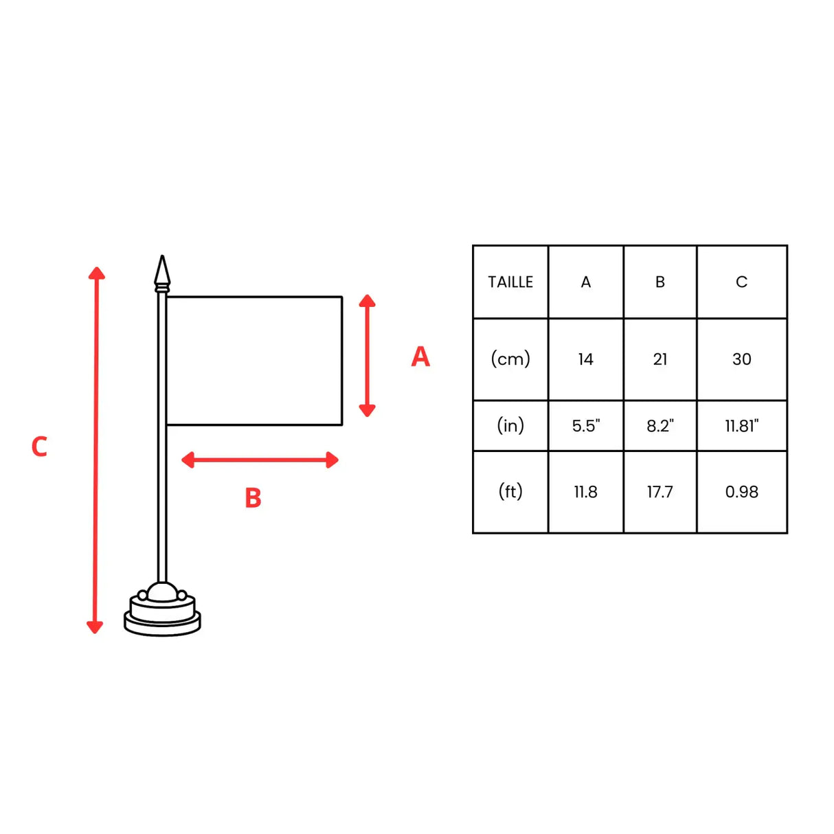 Drapeau table otan polyester avec socle plastique noir